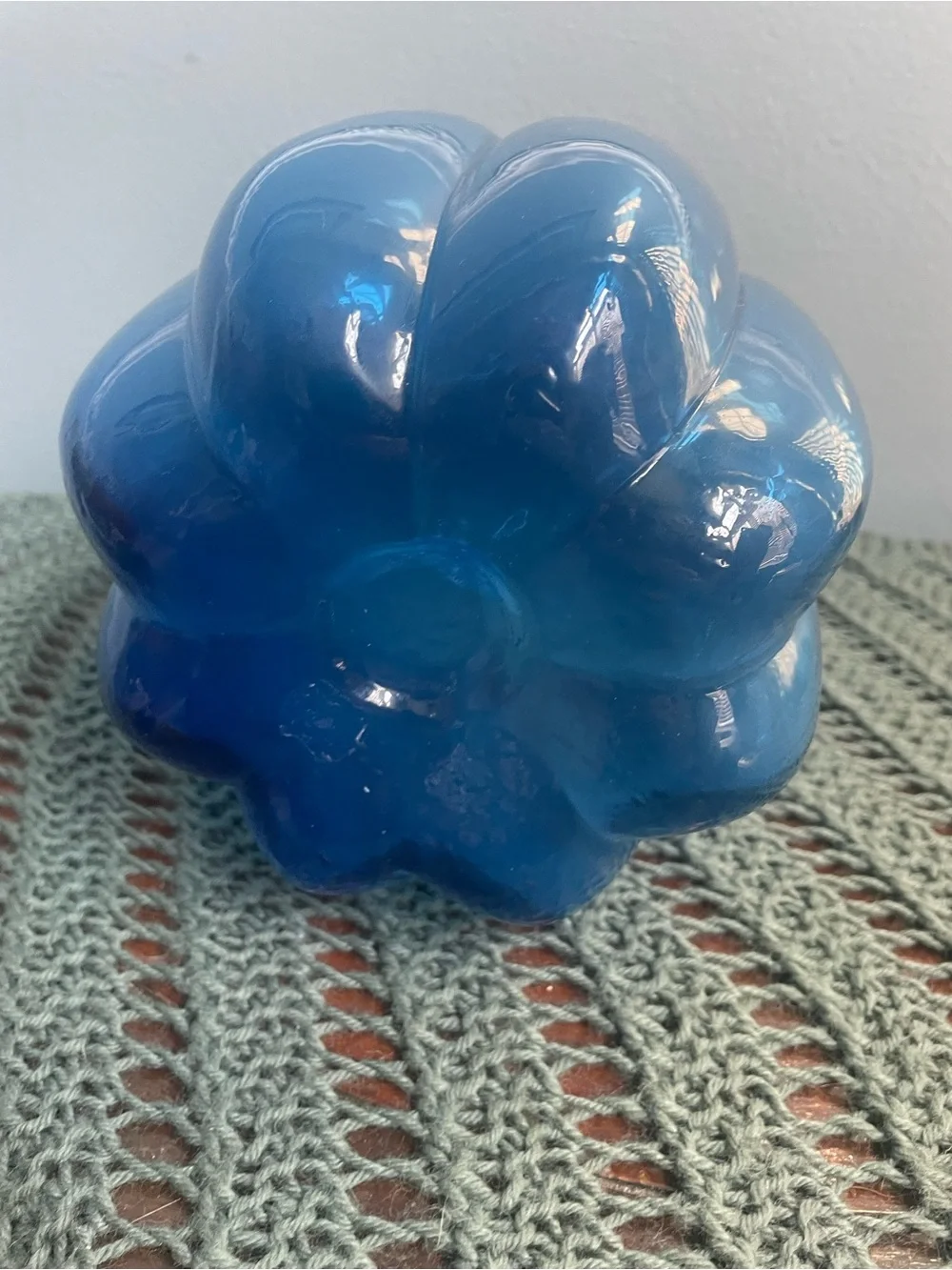 Blue Glass Pumpkin Decorative Accent with Clear Stem